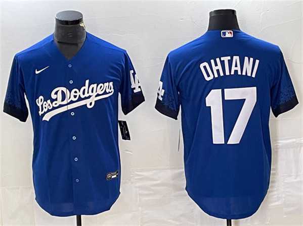 Mens Los Angeles Dodgers #17 Shohei Ohtani Royal City Connect Cool Base With Patch Stitched Baseball Jersey->los angeles dodgers->MLB Jersey